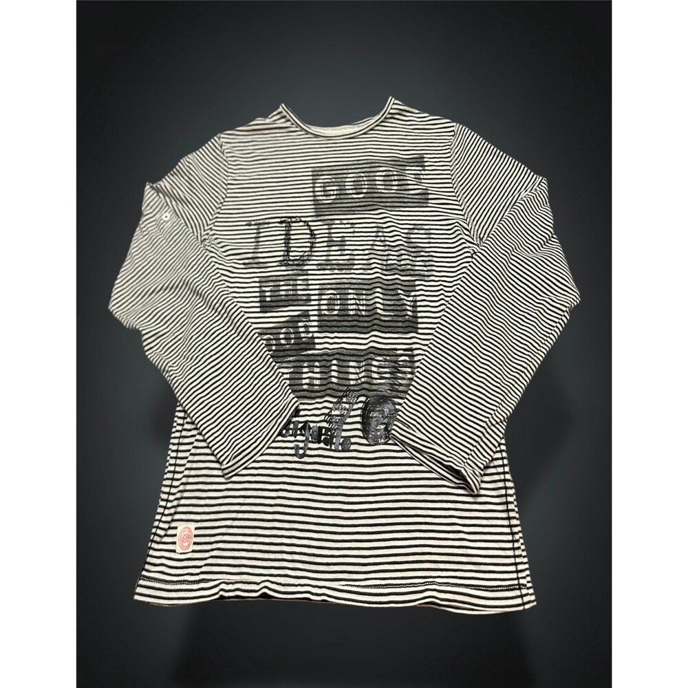 Desigual Black & White Striped Long-Sleeve Graphic Tee L